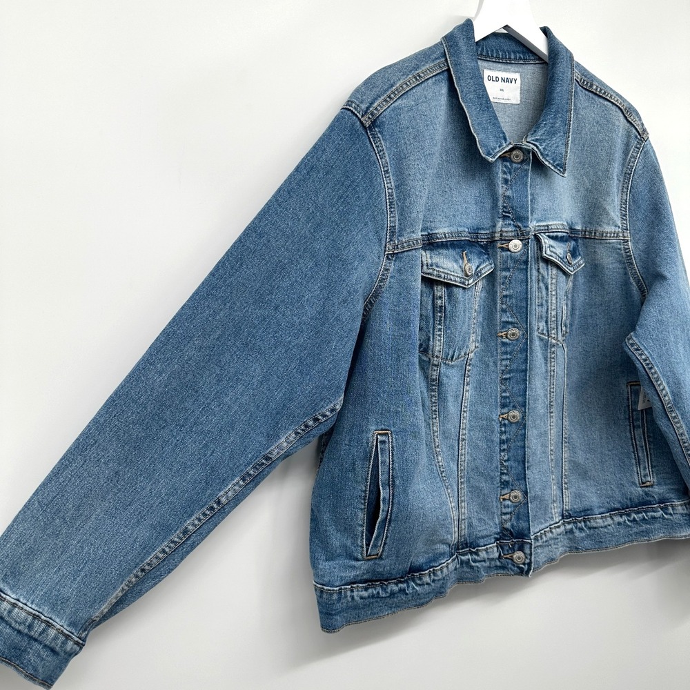 Old‎ Navy Denim Jacket Plus Size XXL Trucker Stretch Jean Pockets Minimalist New - Picture 2 of 13